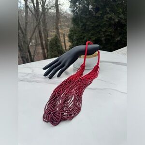 20 Strand Red Burgundy Ombré Beaded Layered Necklace 32”